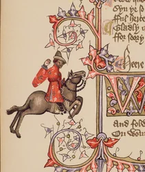 Der Kaufmann, Detail aus den Canterbury Tales von Geoffrey Chaucer (ca. 1342-1400) Ellesmere Manuskript, Faksimile-Ausgabe, 1911 (Detail)